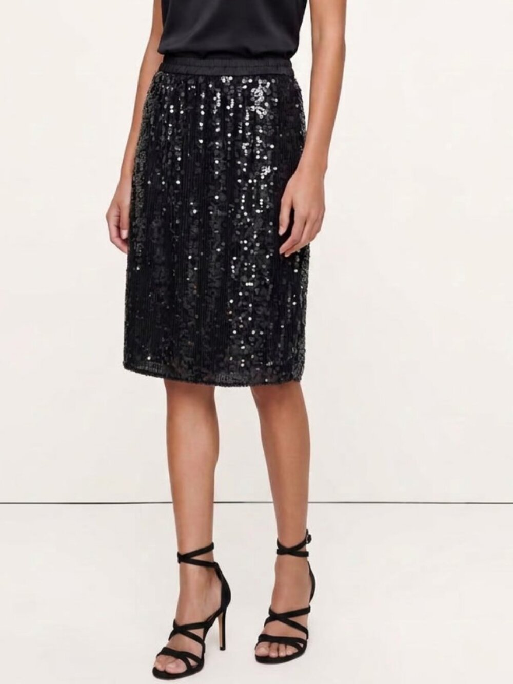 Vintage Joseph Le Bon 100% Silk Black Sequin Skirt Size L